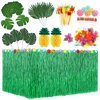 Auihiay 107 Pieces 8 Styles Hawaiian Tropical Party Decorations Set With Hawaiian Table Skirt, Palm Leaves, Luau Flowers, Tissue Pineapple, Umbrellas And 3D Fruit Straws For Luau Decorations
