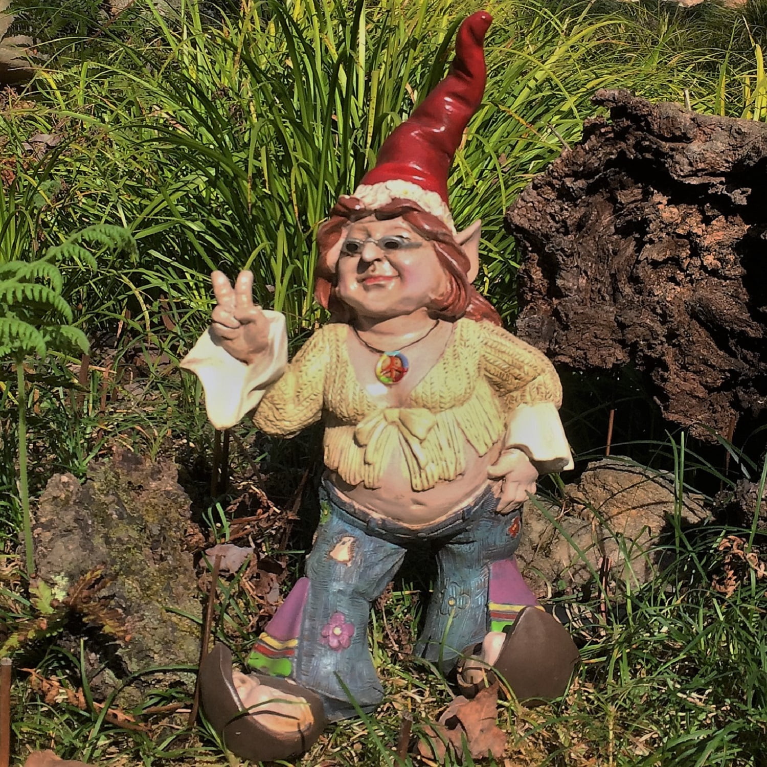 Nowaday Gnomes - The 60's Janice "Chick" Flower Child Hippie Gnome Home & Garden Gnome Statue 14"H