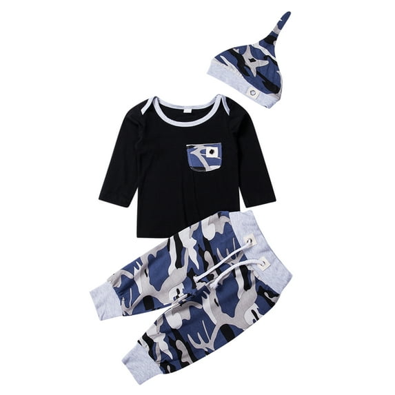 Dewadbow Newborn Baby Boys Girls Long Sleeve T-Shirt Camo Pants Outfit