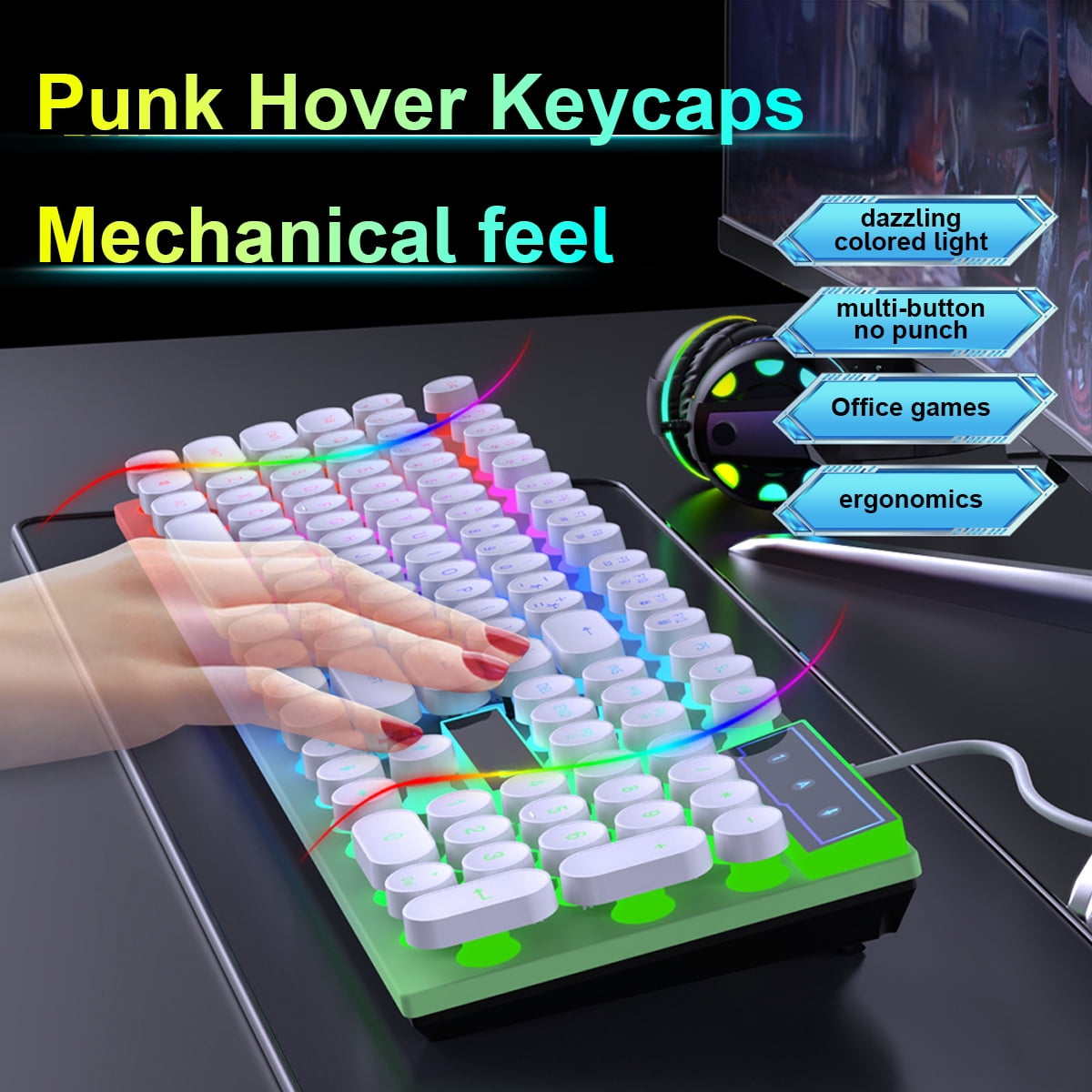 Hnjugfe Mechanical Gaming Keyboard, Backlit Keys, Wired, Gaming Keyboards, Single Piece, 1 Count
