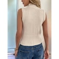 thumbnail image 5 of Womens Zip Up Sweater Vest Sleeveless Ribbed Knit V Neck Collared Striped Tank Tops Apricot S, 5 of 9