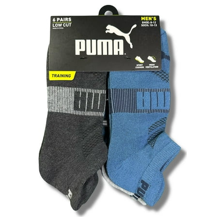 PUMA SOCKS MEN'S - LOW CUT - EDGE 253 - GREY BLUE - LARGE (10-13) PACK 6 XX