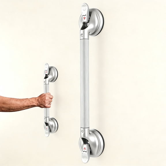 Shower Handle with Strong Suction Cup Grab Bar, Heavy Duty, Silver