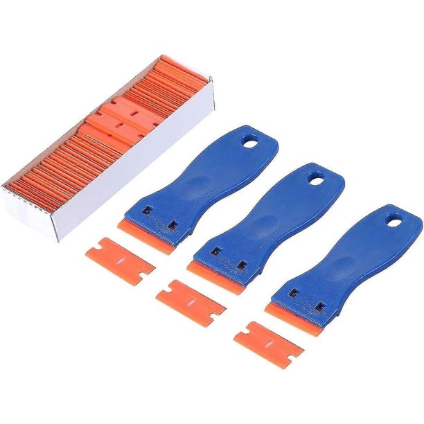 Plastic Razor Blade Scrapers With Contoured Grip - Ideal For Auto - 100 Pcs Refillable Double Edge Blades