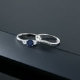 thumbnail image 4 of Gem Stone King 10K White Gold Blue Sapphire and White Lab Grown Diamond 3-Stone Bridal Engagement Wedding Ring Set for Women (0.84 Cttw, Gemstone September Birthstone, Round 5MM, Size 6), 4 of 5