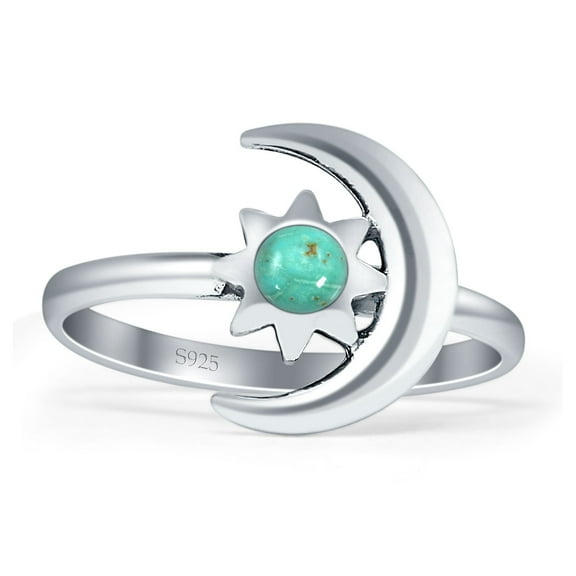 Moon Star Turquoise Oxidized Ring 925 Sterling Silver Size 5