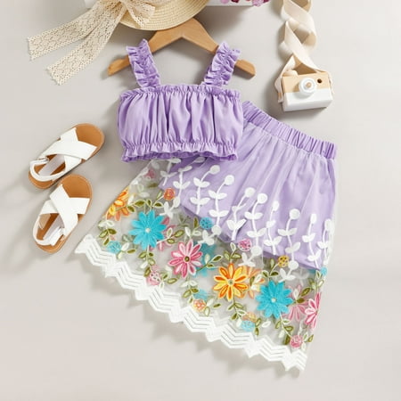 

Hunpta Summer Toddler Girls Ruffles Sleeveless Vest Tops And Lace Floral Prints Skirt Outfits