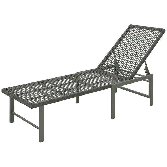 Outsunny Light Grey Wicker Outdoor Lounge Chair: 5-Position Reclining Patio Lounger with Steel Frame, Weather-Resistant PE Rattan, 66.1" L x 24" W for Sunbathing & Relaxation