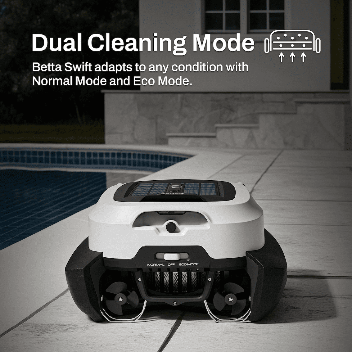 Betta Swift Solar-Powered Robotic Pool Skimmer with Dual Cleaning Mode, Soft-Contact Casing, and Large Easy-Clean Debris Basket