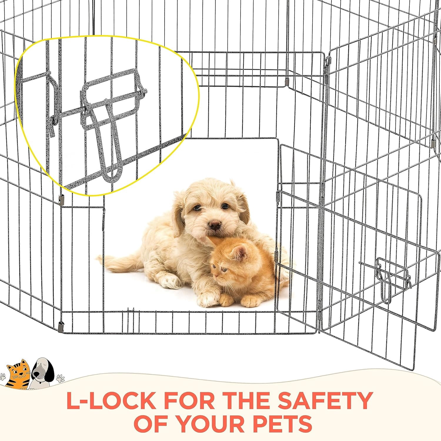 WLTER 24" High 8 Panel Foldable Metal Dog Exercise Pen Pet Playpen Dog Fence Outdoor & Indoor Use for Small Animals with Door Black