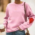thumbnail image 2 of APEXFWDT Women's Heart Print Crew Neck Sweatshirt Fleece-Lined Long Sleeve Pullover Cute Casual Sweatshirt,XL,Pink, 2 of 5
