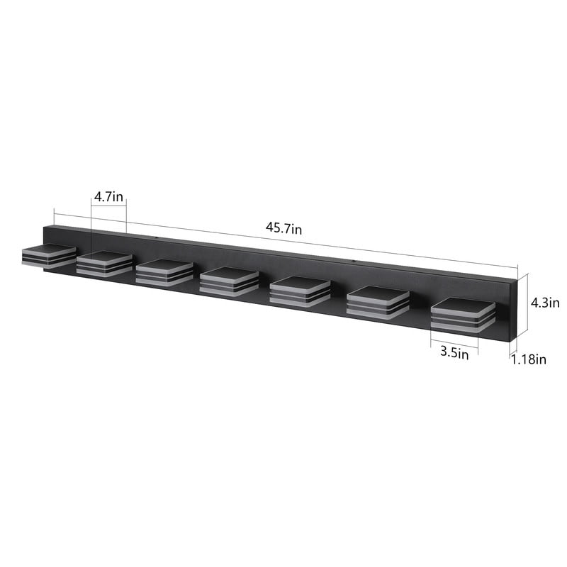 45" Modern 7-Light Black Sleek LED Vanity Light for Bathroom, Wall Mounted Dimmable Fixture with Iron Frame and Acrylic Shade, Ideal for Over Mirror Lighting