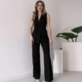 thumbnail image 6 of Guiexla 2 Pcs/Set Women Coat Pants Set V Neck Lace-up Slim Waist Mid Length Cardigan Sleeveless Jacket Wide Leg High Waist Straight Trousers Lady Formal Commute Outfit, 6 of 7