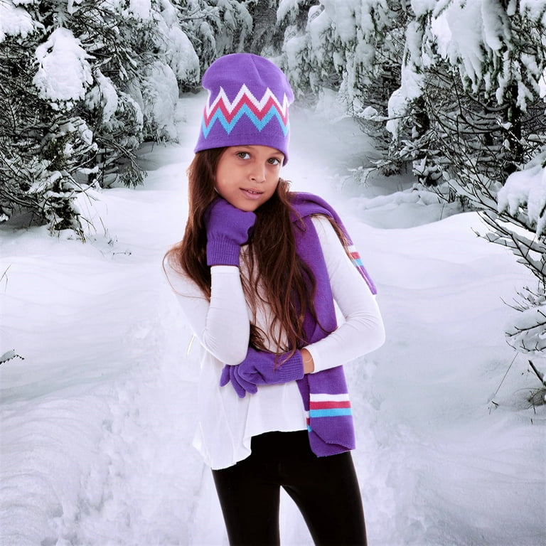 Swak Girls Hat Scarf Glove Set Kids Cold Weather Winter Accessories Childrens 3 Pc Beanie Set Big Girls Hat Scarves Glove Walmart