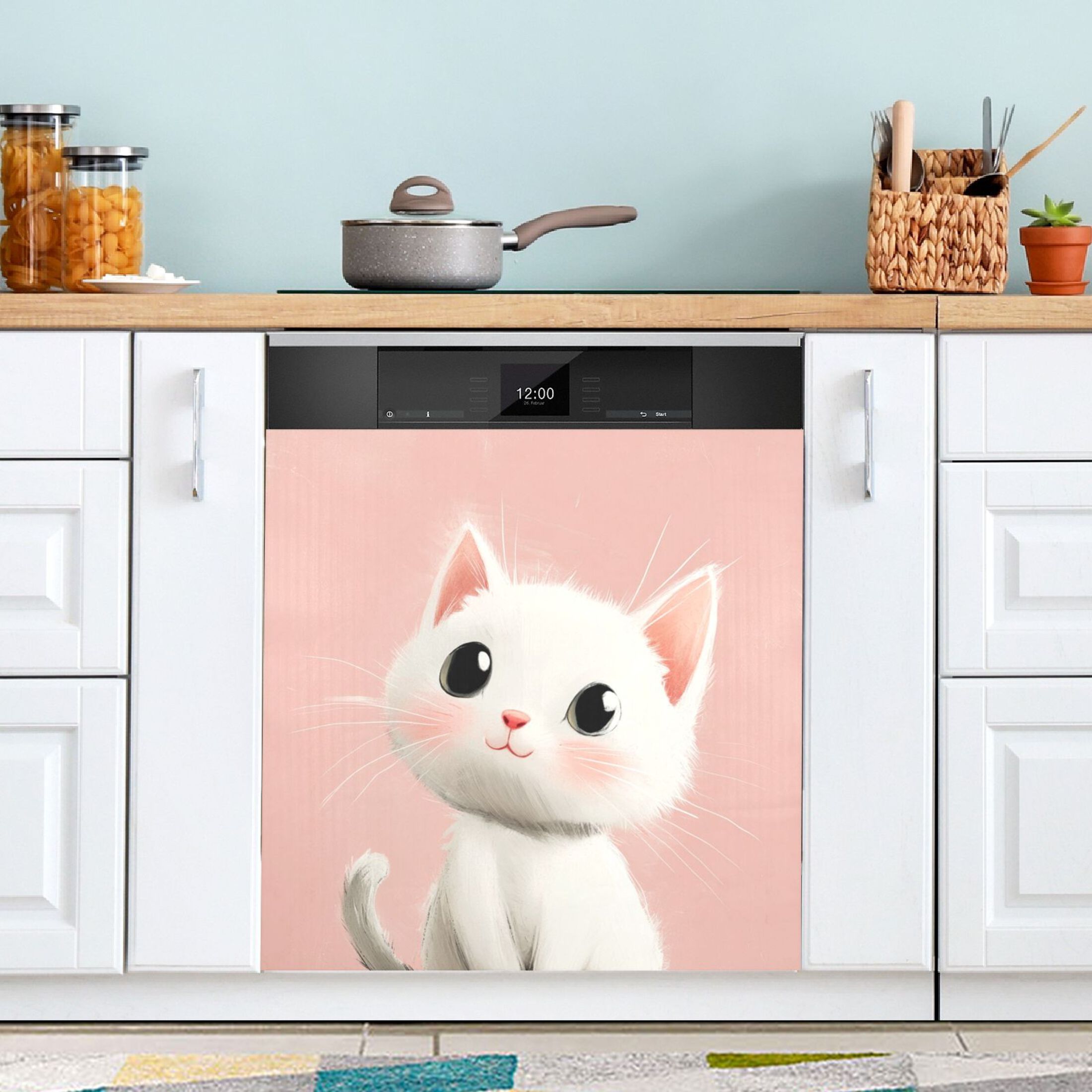 Dishwasher Magnetic Sticker 23x26 Inch Refrigerator Magnetic Sticker Washing Machine Magnetic Sticker Kitchen Panel Magnetic Sticker Home Decor Cute Cat with Black Eyes