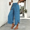 thumbnail image 5 of Karymi Womens Shorts Boho Polka Dot Print High Waist Wide Leg Pants, Smocked Elastic Waist Flowy Cropped Culottes with Ruffle Hem, Vacation Palazzo Trousers Jeans for Women, 5 of 6
