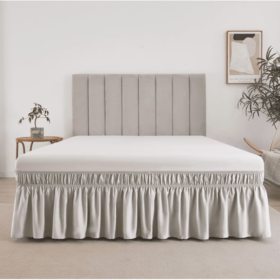suxuMhao Bed Skirt Queen Size, 60*80 18inch Elastic Wrap Around Bed Skirt, Solid Color Easy Fit Dust Ruffle, Soft Microfiber & Polyester Bed Skirt, Machine Washable, 1 Piece Silver