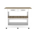 thumbnail image 2 of DeeHome Cala Kitchen Island 46, Six Casters, Two Drawers, Lower Open Shelf -White / Light Oak, 2 of 5