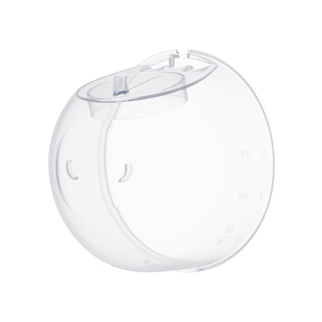 Beast Pump Milk Collector Cup compatible with Momcozy S12 Pro and S9 Pro breast pumps, clear BPA-free plastic collection container with measurement markings and hinged lid, designed as a replacement accessory for breastfeeding support.