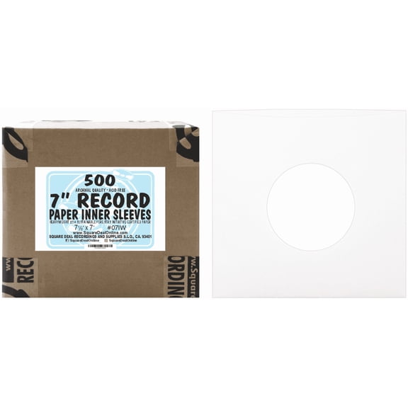 (500) Archival Quality Acid-Free Heavyweight Paper Inner Sleeves for 7" Vinyl Records #07IW, This listing is for 500 individual inner sleeves By Square Deal Recordings Supplies