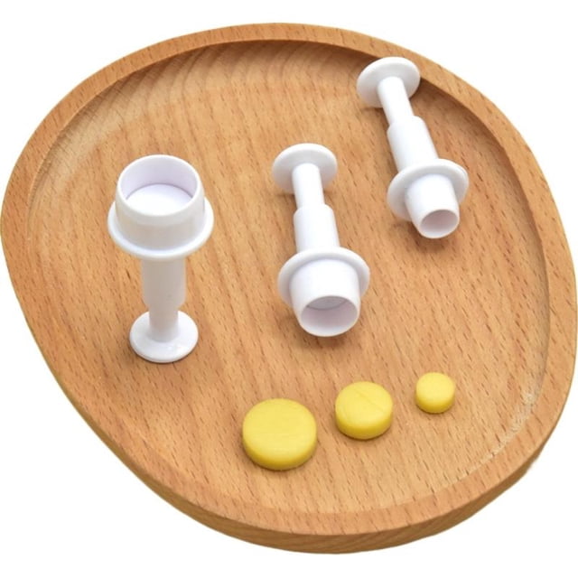 3Pcs Plunger Cutter Set for Cake Decorating, Spring-Loaded Fondant Cookie Mold, Heart/Star/Square/Round Sugar Craft Press, DIY Baking Tools for Christmas