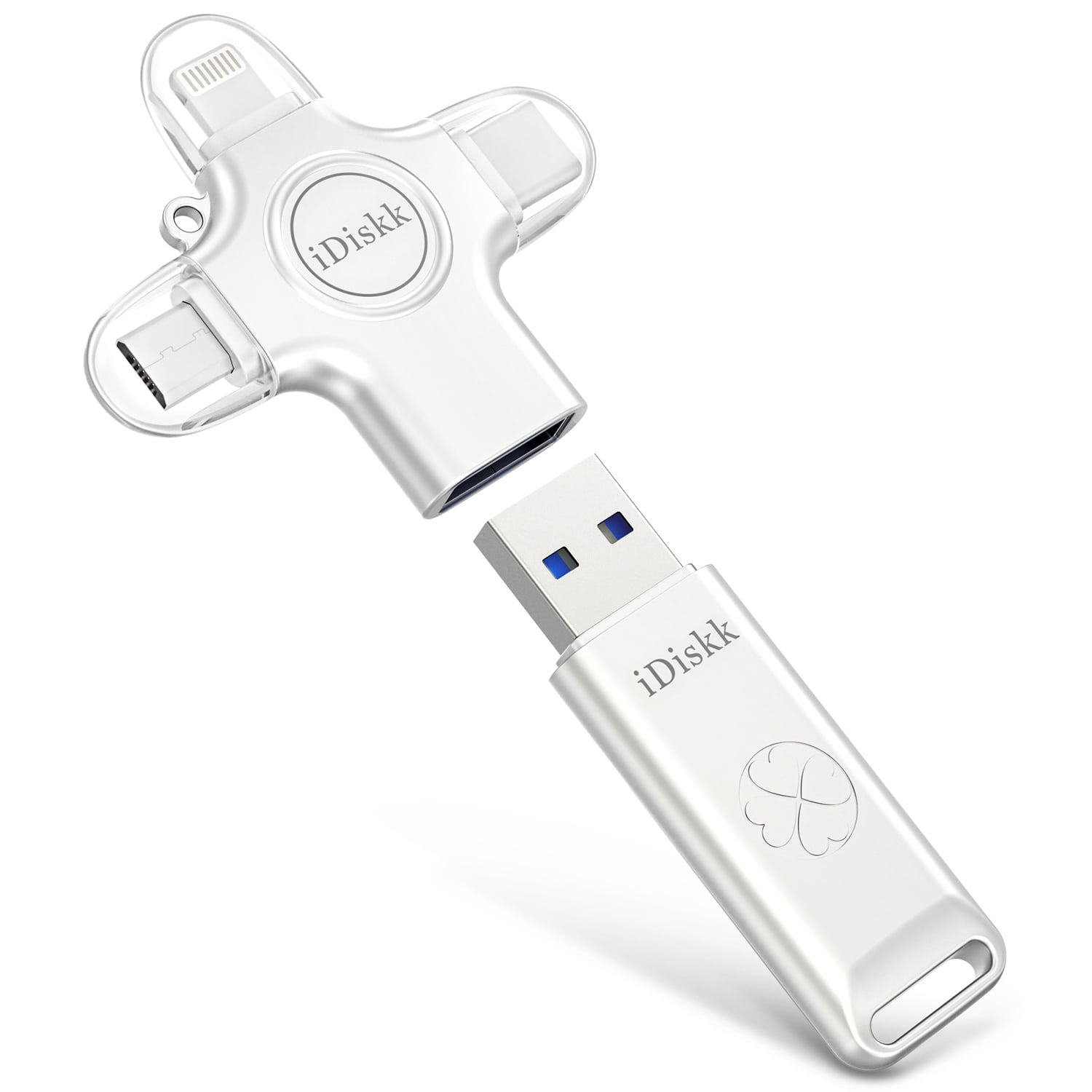 iDiskk 128GB 3-in-1 Flash Drive Auto Secure Backup - Memory Stick Storage to Transfer & Backup Photos, Videos for iPhone,iPad, Android, Mac & PC Zinc Alloy