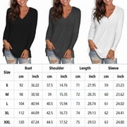 TEMOFON Women Long Sleeve v neck Shirts Comfy tunic top fall Solid Color Tops Casual Basic Tunic Loose Fall Blouse White Tee