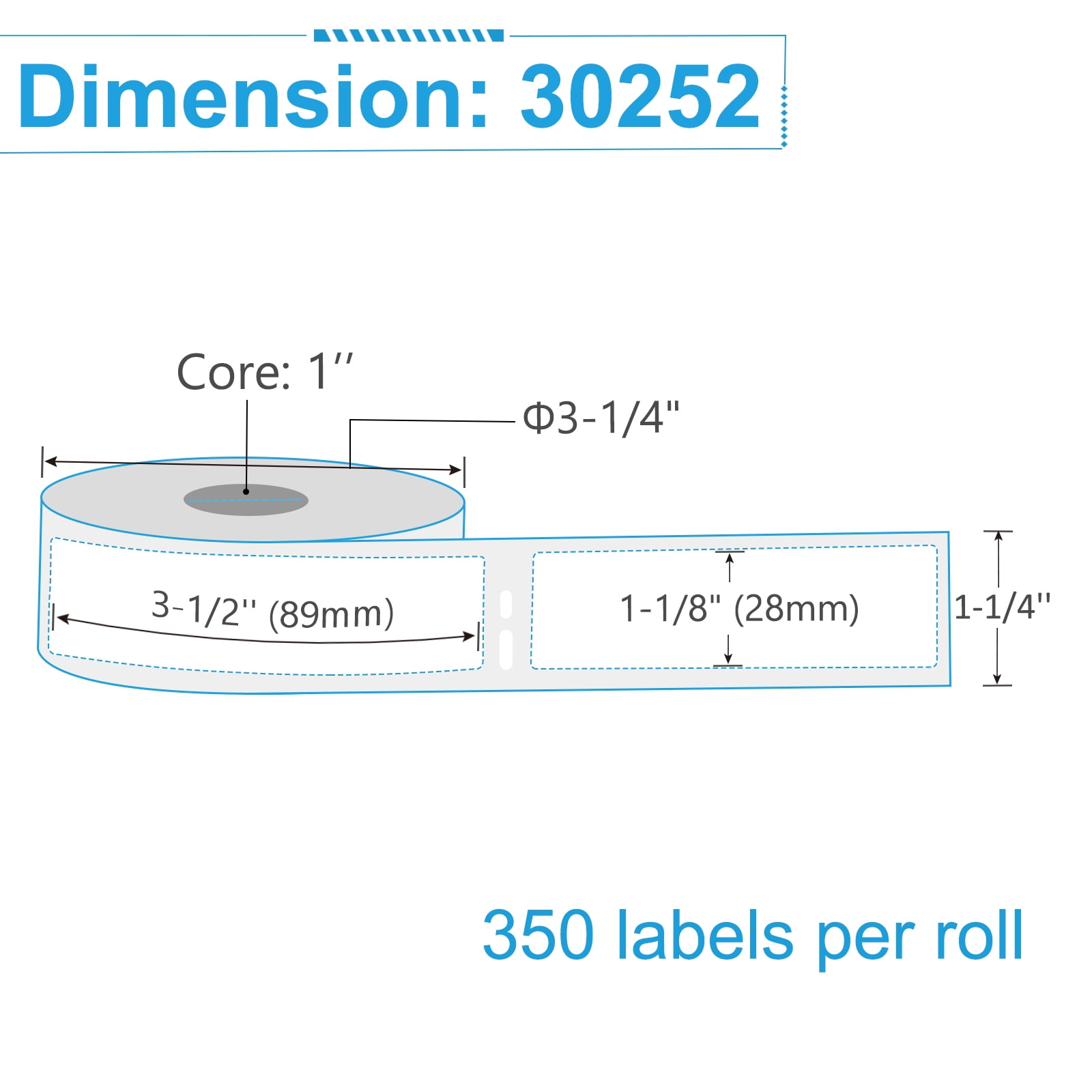 NineLeaf 6 Rolls Compatible for DYMO 30252 1-1/8 in x 3-1/2 in Shipping Address Barcode Labels, 350 Labels Per Roll