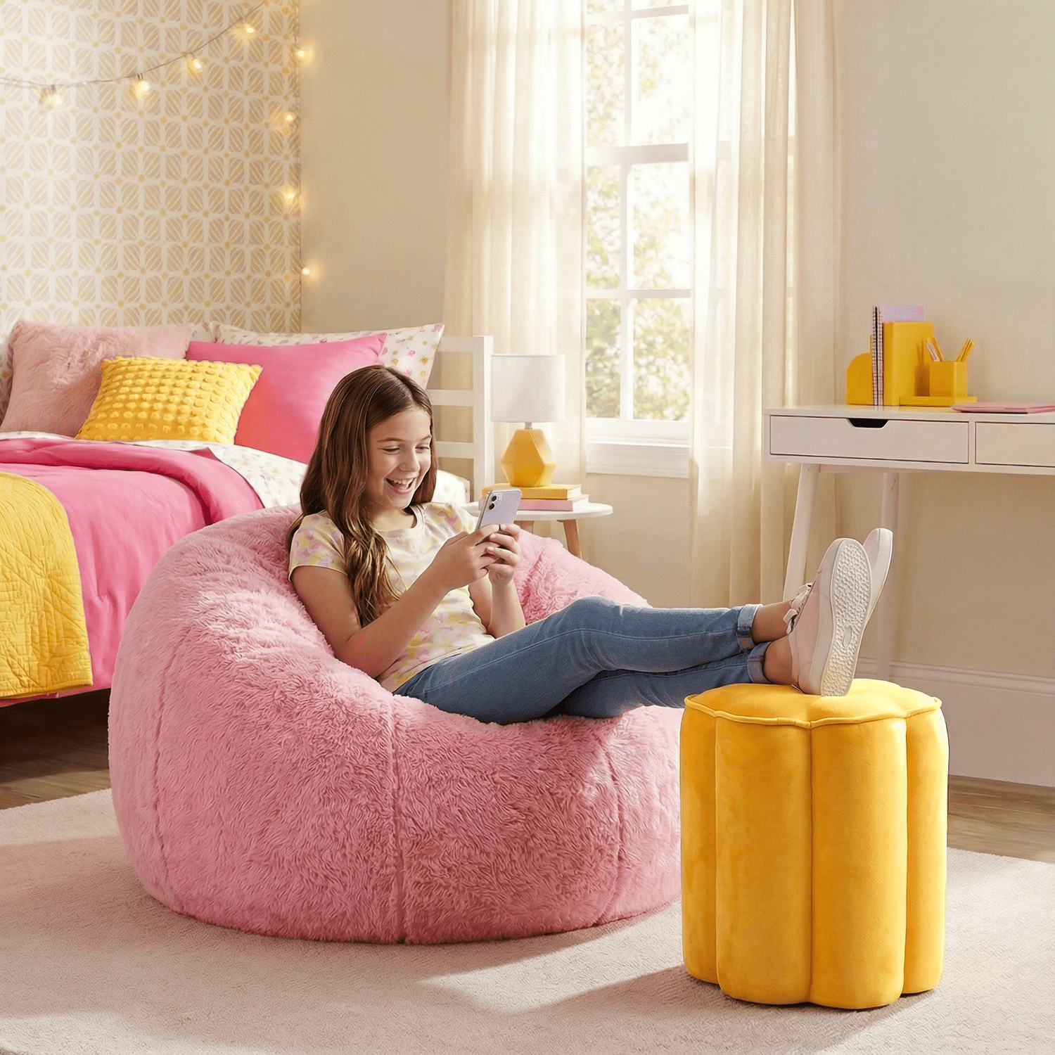 Mainstays Kids Flower Petal Ottoman, Yellow