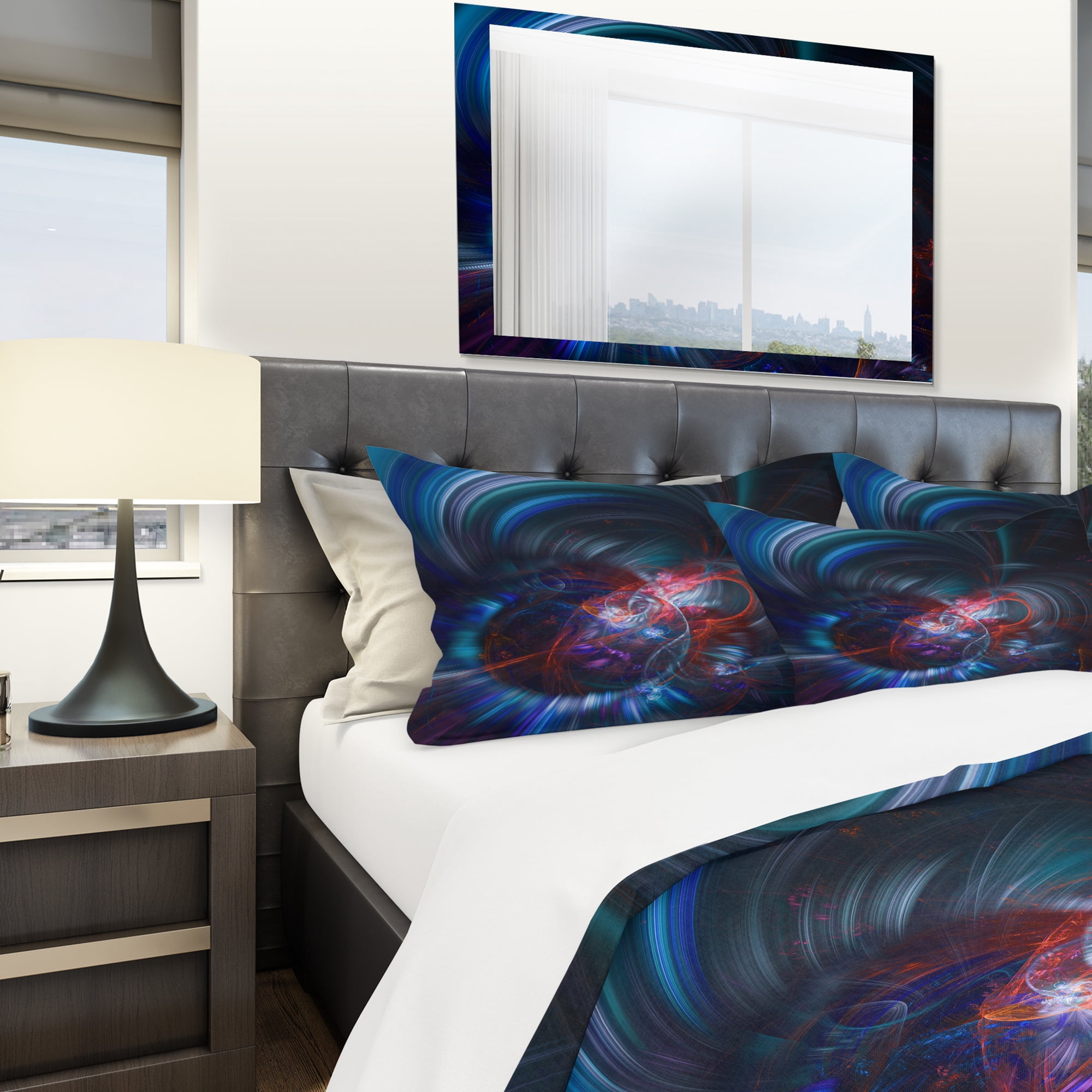 Designart 'Light Blue Fractal Flower in Dark' Modern & Contemporary Duvet Cover Set