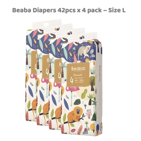 Beaba Baby Diapers Size 4 (20-31 lbs), 42 Ct, Jungle Fantasy Diapers, Ultra-Thin & Breathable