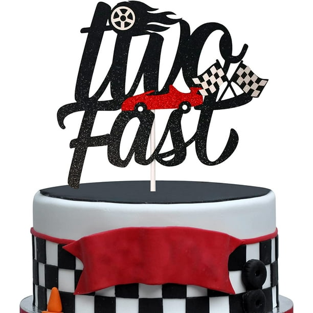 Two Fast Cake Topper, Racing Theme 2nd Birthday Party Decorations