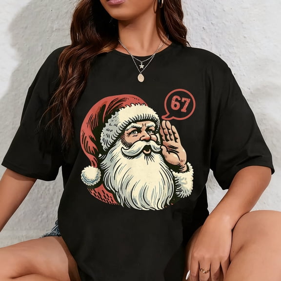 100% Cotton 67 Christmas Funny Six Seven Meme Brainrot Santa Claus Boys T-Shirt