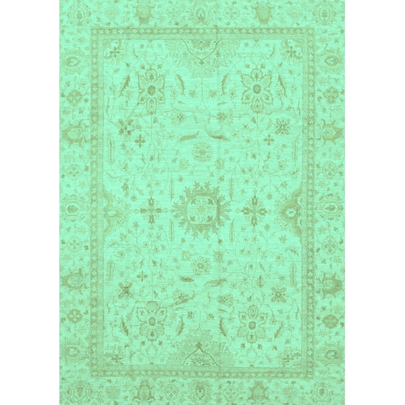 Ahgly Company Indoor Rectangle Oriental Turquoise Blue Traditional Area Rugs, 7' x 9'