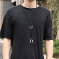 thumbnail image 6 of Men's Vintage Triangular Stone Feathered Pendant Bolotie Faux Leather Rope Necktie Necklace Shirt Collar Chain Neckwear, 6 of 9