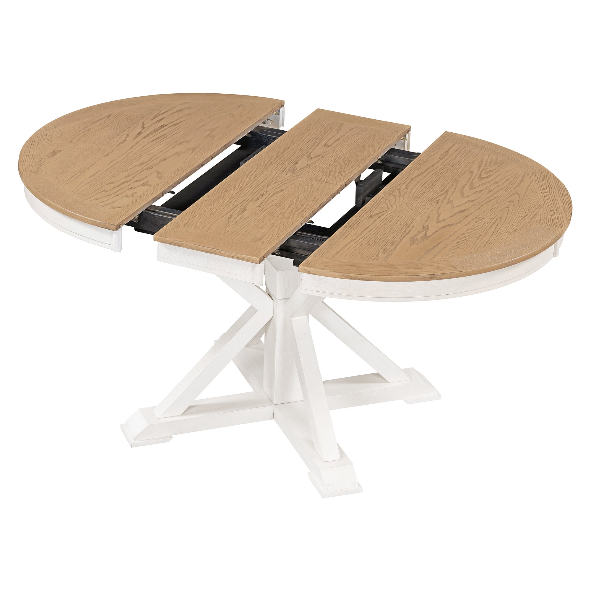Euroco 42"-54" Extendable Round Dining Table for 4-6, Retro Oval Kitchen Table with Removable Leaves & Storage Shelf for Kitchen Dining Room & Small Apartments,Space Saving,Oak Natural