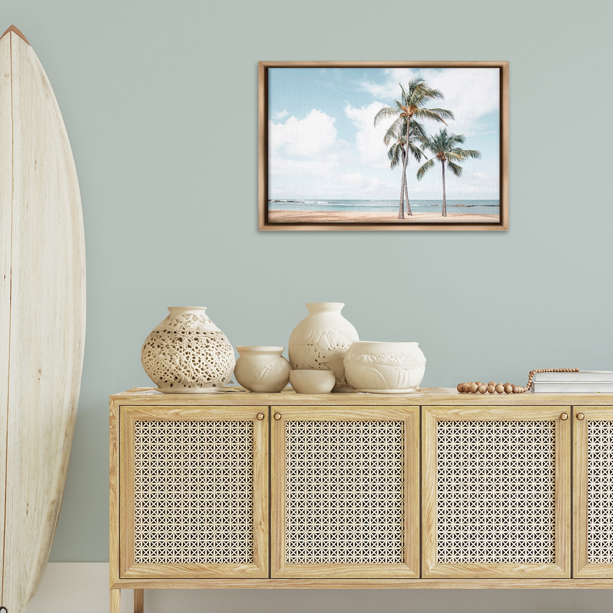 Stupell Industries Windy Tropical Scene Nautical & Beach Painting Brown Floater Framed Canvas Art Print Wall Art, 31 x 21