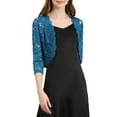thumbnail image 5 of INSPIRE CHIC Women's Shrugs Floral Lace Cardigan 3/4 Sleeves Sheer Cover Up Top XS Lake Blue, 5 of 7