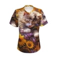 thumbnail image 4 of Zufioo Cute Cat Sunflower Print Women's Classic V-neck T-shirt, V-neck Short-sleeved Tops Home Wear, Suitable for Daily Life, Work, Outdoors-Small, 4 of 7
