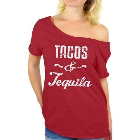 Awkward Styles Women's Tacos & Tequila Graphic Off Shoulder Tops T-shirt Taco Mexican Drinking Party (Best Tacos In Mexico City)