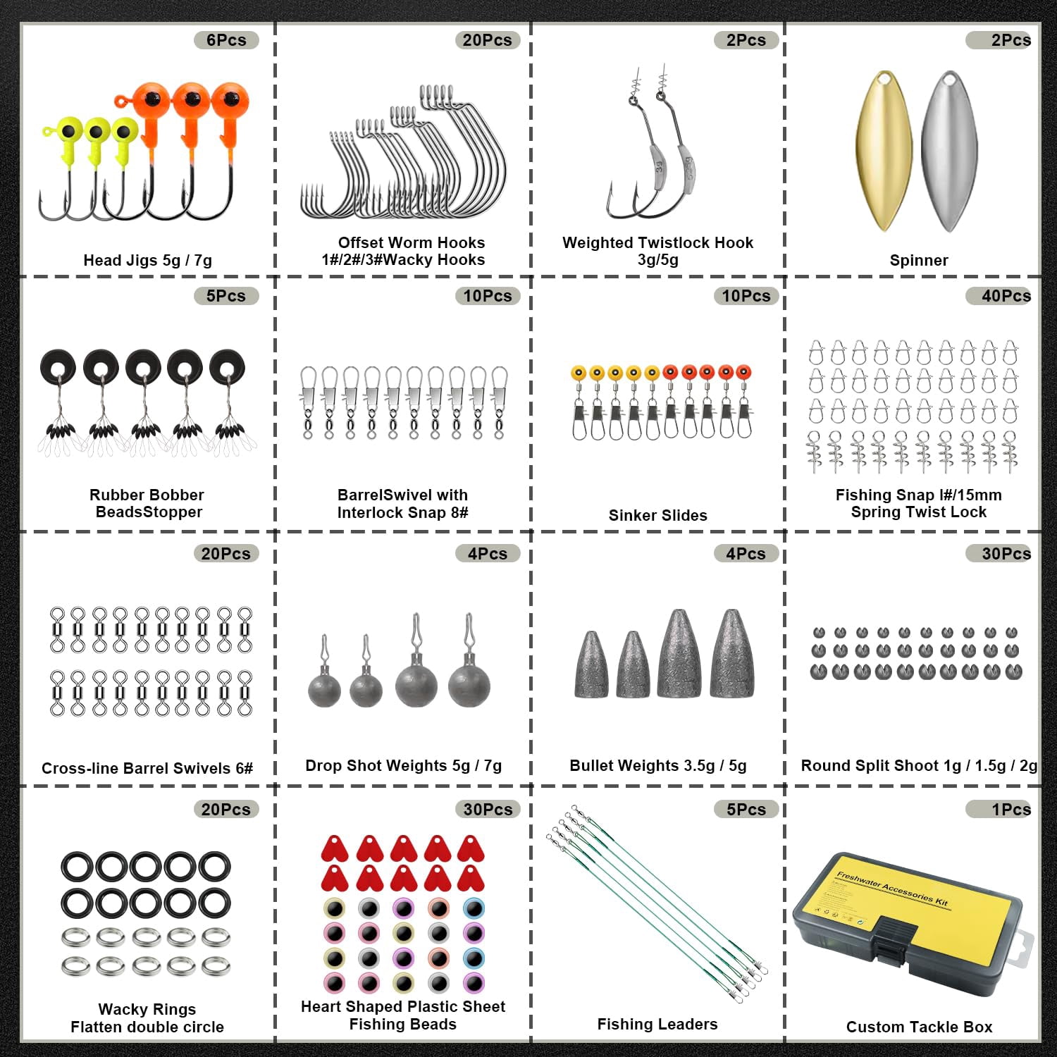 Fishing Lures Accessories Kit With Tackle Box  Hooks Minnow Crankbait Frog Popper Lure Worm Spoon Spinner Bait For Bass Crappie Gear Freshwater Equipment Gifts Men