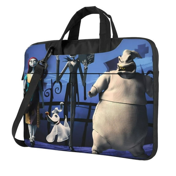 Lsque The Nightmare Before Christmas Pattern Laptop Bag – Portable & Slim Single-Shoulder Computer Case with Adjustable Strap, Protective, Lightweight for 13”/14”/15.6” Laptops