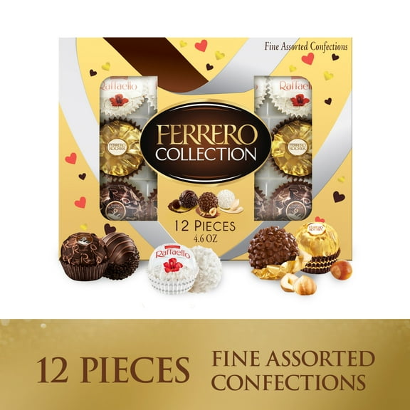 Ferrero Collection Valentine's Day Gift Box, 12 Assorted Confections with Hazelnut, Dark Chocolate and Coconut, 4.6 oz