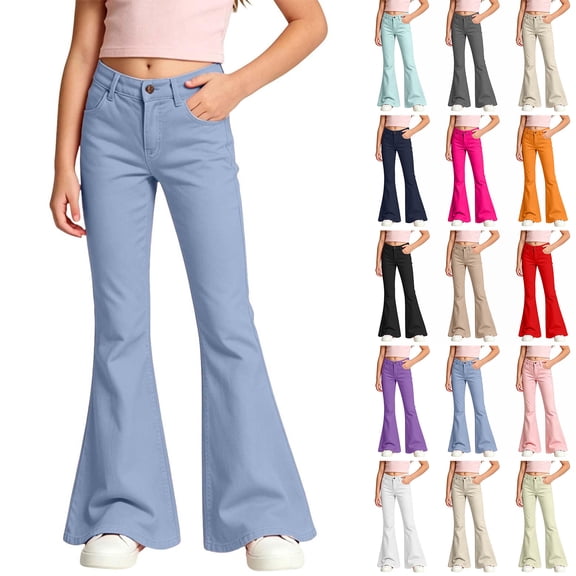 HAJWOH Girls Flare Pants High Waist Slim Fit School Uniform Y2K Bell Bottoms | Back to School Trousers with Pockets