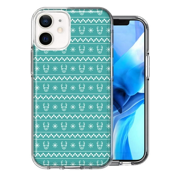 MUNDAZE For Apple iPhone 11 Teal Christmas Reindeer Pattern Design Double Layer Phone Case Cover