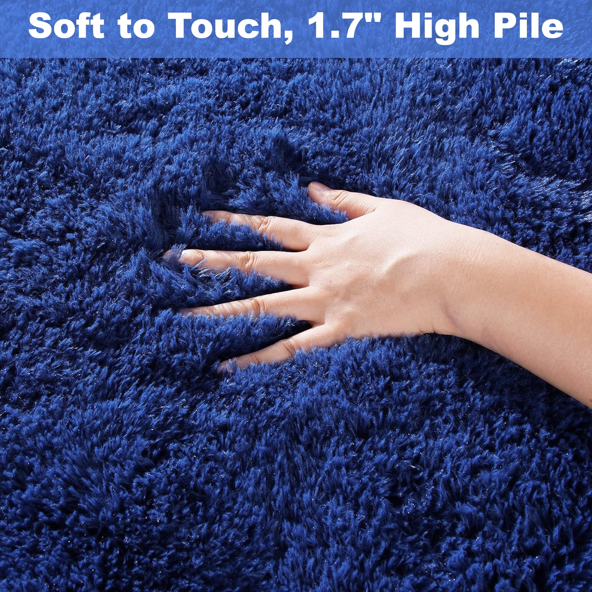 Nefoso Shag Area Rug, 7ft x 10ft Soft Fluffy Area Rugs for Living Room Bedroom Decor Carpet, Dark Blue