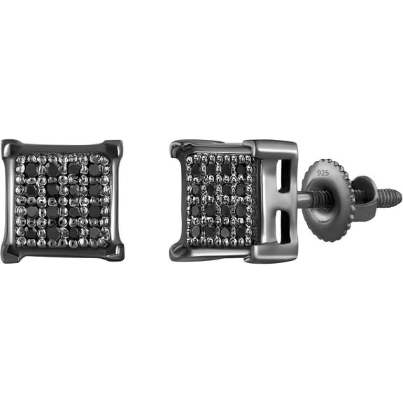 Dreamofdazzles Jewels 925 Sterling Silver 1.30 Ct Round Cut Black Diamond Cluster Square Unisex Stud Earring's 14K Black Gold Plated
