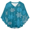 thumbnail image 4 of Christmas Snowflakes Blue Women's V-Neck Blouse With 3/4 Ruffled Bell Sleeves Casual Top Ladies Blouses, 4 of 7