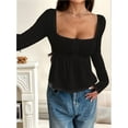 thumbnail image 4 of Women'S Babydoll Tops Long Sleeve Henley Shirts Cute Square Neck Coque-Tte Peplum Top Black L, 4 of 7