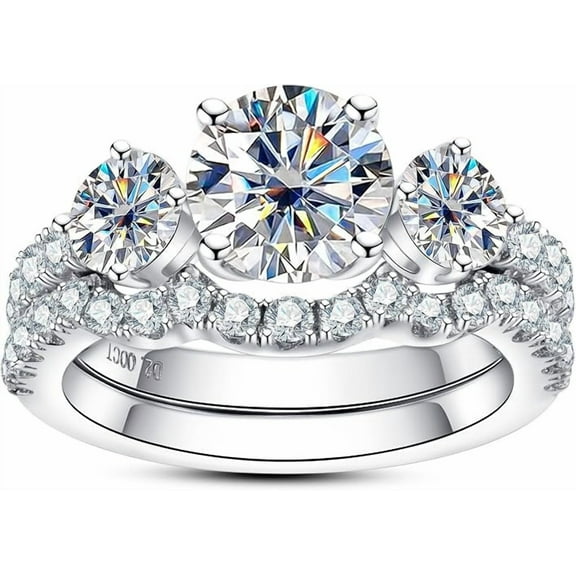 NS Enterprise Moissanite Wedding Rings Bridal Set for Women – 3.7CTTW D Color VVS1 Round Brilliant Cut Engagement Ring & Wedding Band in 925 Sterling Silver